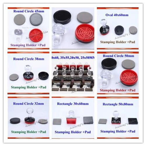 20pcs Round 25+32+36+38+40+42+40+50+Rectangle 3060+2040+35x55+25x50+50x80+30x40mm+7MM Oval 40x60 Rubber Pad Flash Stamp Shell