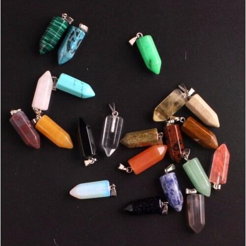 24pcs/lot Trendy Green Aventurine Natural Stone Hexagonal Column Pencil Shape Charms Pendulum Pendants for Jewelry Making Free