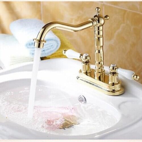 360 degree gold washbasin hot and cool Spin bathroom kichen washroom brass double handle faucet Top quality fashion home faucet