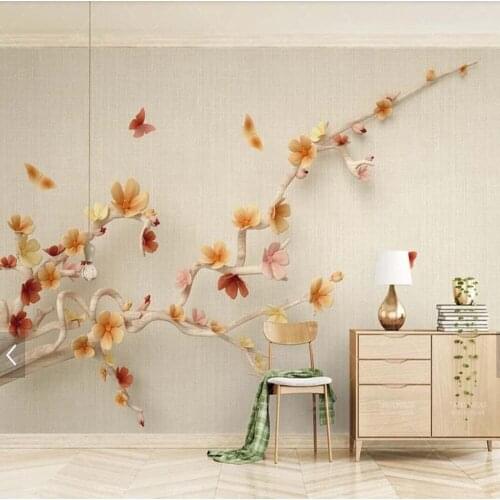 3D Embossed Cherry Blossom Sakura Plum Blossom Butterfly Flower Photo Wallpaper Mural for Living Room Floral Decor Mural Custom