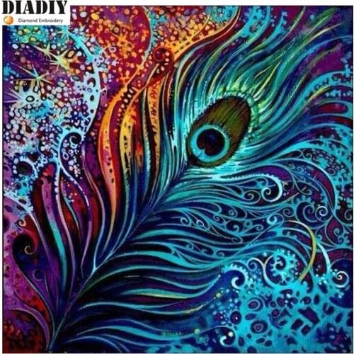 5d diy diamond painting icon diamond embroidery Colored feathers cross stitch pictures painting rhinestones mosaic craft