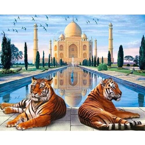 ARMYQZ 5D DIY Full Square / Round Diamond Painting Tiger Castle Embroidery Cross Stitch Rhinestone Mosaic Home Decor