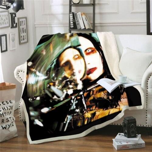 Singer Marilyn Manson 3D Sherpa Blanket Velvet Plush Throw Fleece Blanket Bedspread Couch Sofa Quilt Cover Travel Bedding 010