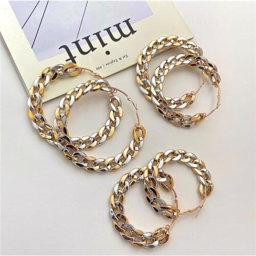 Bohemian Oversize Chain Hoop Earrings For Women Double Gold Silver Color Circle Earrings 2020 New Luxury Fashion Statements