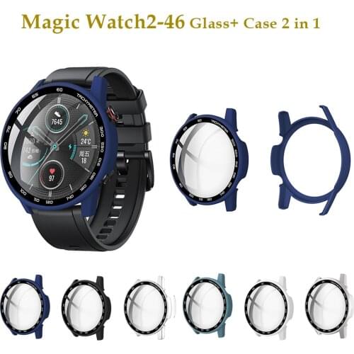 Tempered Glass Case for Honor Magic Watch2 46mm Case with Tempered Film Full Cover Bumper Plated Shell for Honor Magic 2 46mm