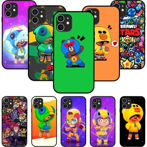 For iPhone 11 12 8 Plus Mini Pro X XR XS Max 4 5 7 6 6S 8 SE Phone Case Black Cover Funda Fashion Bumper Cartoon Lovely Stars
