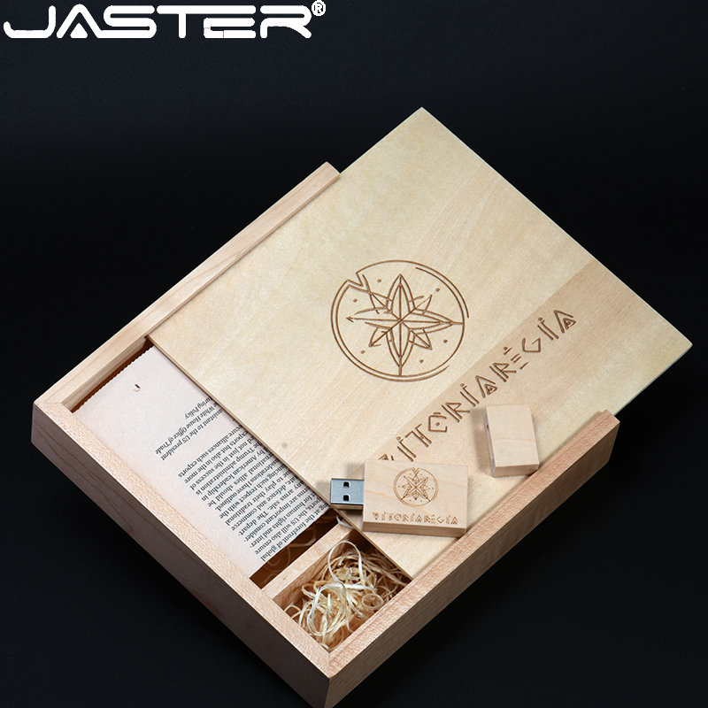 JASTER maple walnut wooden photo album usb flash drive pendrive 4GB 16GB 32GB 64GB photography gift video box customer LOGO