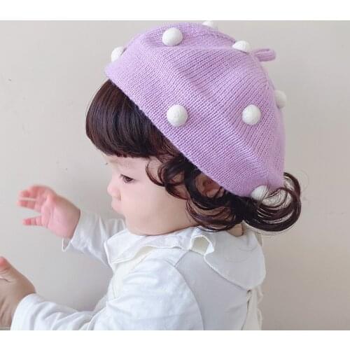 Kids Baby Berets Hat Korean Edition Spring Autumn Girls Knitted Wool Cap Solid Color Ball Infant Painter Hats 1-2-3-4 Years