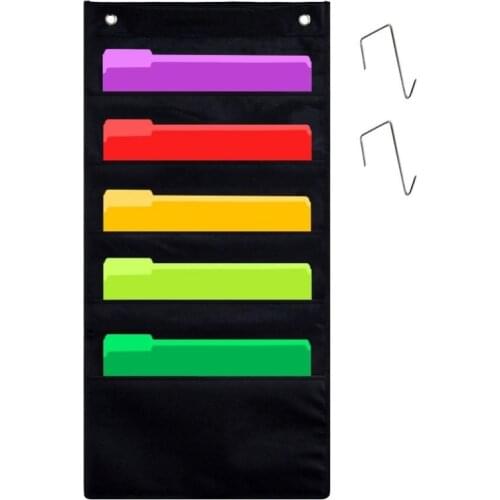 Godery 5 Pocket Hanging Wall Organizer, Heavy Duty Storage Pocket Chart Cascading Fabric File Organizer, Office Supplies Storage