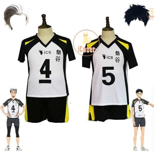 Haikyuu No.5 Akaashi Keiji No.4 Bokuto Koutarou Cosplay Uniform Short Wig Fukurodani Academy Jersey Sports Wear Top+Shorts
