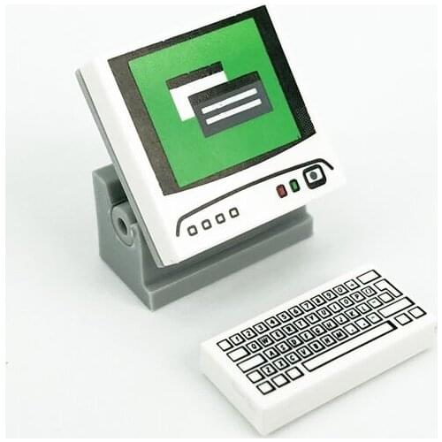 MOC Blocks Office Computer Building Bricks Printed Tile Parts Accessories Children DIY Toys Compatible Friends City Mini Blocks