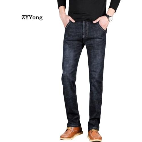 Summer thin section Mens Elastic Jeans Business Casual Classic Fashion Straight Large Size Denim Trousers Blue Black Pants