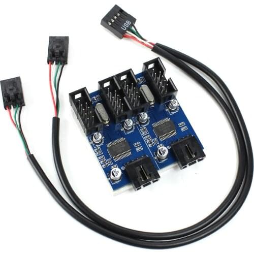 Motherboard USB 2.0 9Pin 1 to 4 Header Male Splitter Extension PCB Chipset PC Case Internal Enhanced Extender 30cm