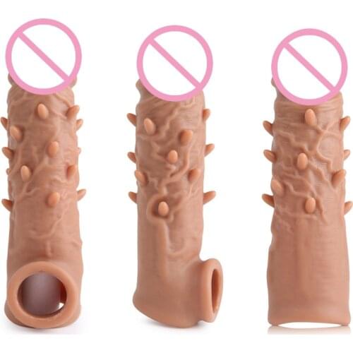 Reusable Penis Extender Condoms Silicone Penis Sleeve Dildo Cock Ring Delay Ejaculation Sex Toys For Men Intimate Goods
