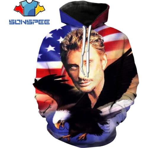SONSPEE 3D Print French Singer Johnny Hallyday Hoodie Punk Rock Casual Harajuku Sweatshirt Streetwear Plus Size Women Mens Tops