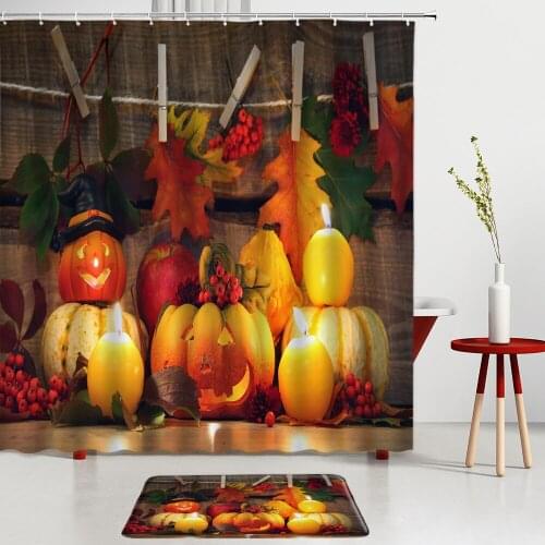Halloween Shower Curtains Set Bath Mats Pumpkin Elves Entrance Door Mat Room Decoration Rugs Bathroom Screen Non-Slip Carpet