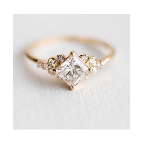 Square Zircon Rose Gold Wedding Ring for Women Micro-inlaid Simulation Ring Simple Jewelry Engagement Love Rings Birthday Gift