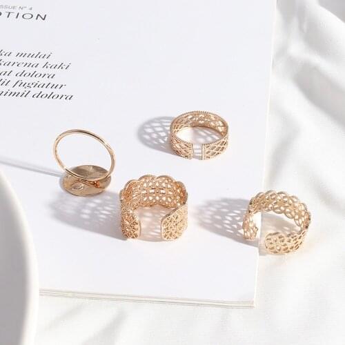 Simple Texture Copper Alloy Open Frame Rings Fashion Gold Color Hollow Ring Brincos Pendientes Jewelry for Women