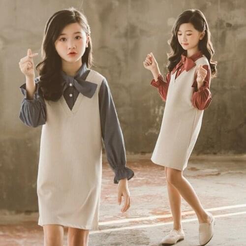 Spring Autumn School Girl Shirt Dress Patchwork Baby Toddler Teenage Children Clothes Kids Long Sleeve Dresses For Girls JW5170
