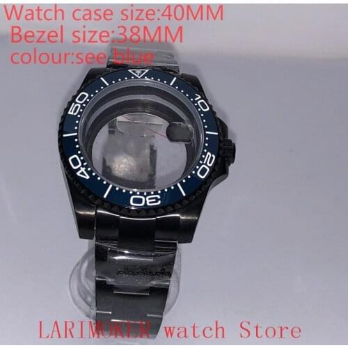 Suitable for NH35 NH36 Miyota 8215 40mm 904L stainless steel case, transparent black back cover, with bezel,sea blue