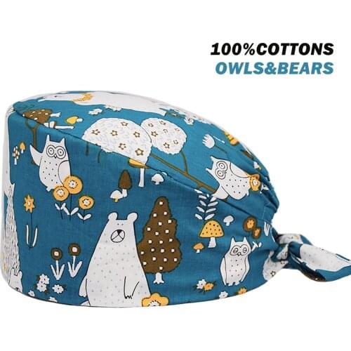 Work Surgicals Hat Bears Printing Adjustable Worker Nursing Caps Beauty Salon Dental Clinic Pet Shop Scrubs Hats Women Men Nurse