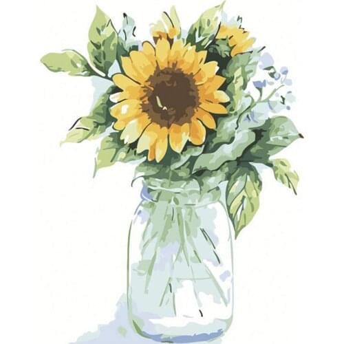 Paint By Numbers for Adults Kids Beginners with Frame Easy Acrylic on Canvas 8x12 Inch with Paints and Brushes, Vase Sunflower