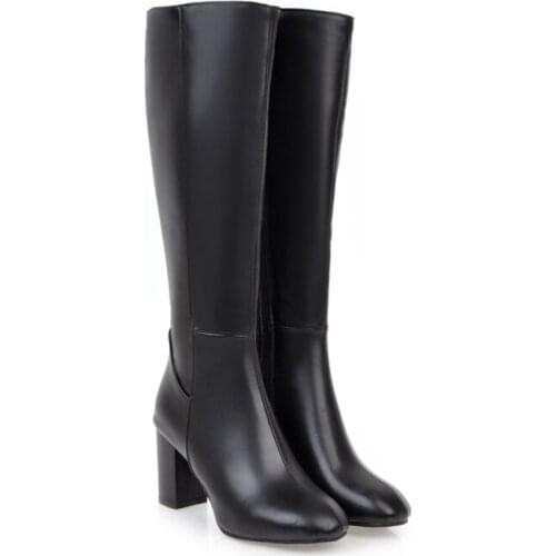 Big Size - thigh high boots knee high boots over the knee boots women ladies boots Side zipper leather cover