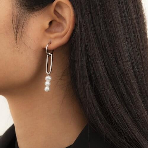 Retro Ethnic Imitation Pearl Beaded Earrings Simple Ins Lock Set Earrings European and American Style Jewelry Wedding Party Gift