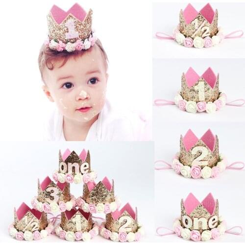 Baby Shower Boy Girl Birthday Party Hats 1st Birthday Princess Crown Number 1st 2 3 Year Old Hat Baby Shower Kids Party Favors