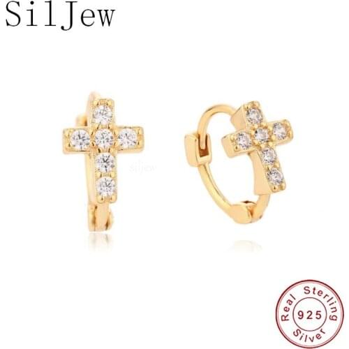 SilJew 925 Sterling Silver 9mm Cross Huggies Hoops Luxury Zircon CZ Fashion Wedding Jewelry For Gift Luxury Women Special Clips