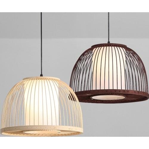 Modern Black Wood Birdcage E27 bulb Pendant light norbic home deco bamboo weaving wooden Pendant lamp