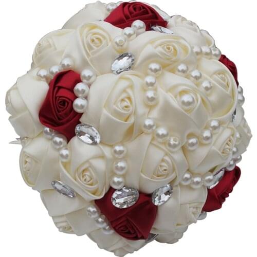 Bride Holding Flowers New Styles Ribbons Rhinestone Pearls Bouquets Wedding Supplies Festivals Hand-held Flower Gift Decoration