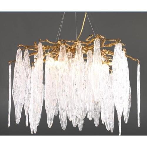 Light luxury post-modern copper branch crystal chandelier French living room dining room lamp American minimalist designer villa