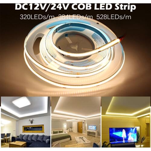 COB LED Strip Light 252 320 384 528 LEDs High Density COB Flexible LED Lape RA90 Cool White Warm White Nature DC12V 24V 5M/Lot