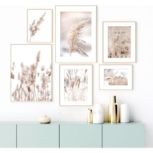 Fiori secchi Pianta Beige Reed Grano Nordic Poster Stampe Arte Della Parete della Tela Canapa Pittura Immagini A