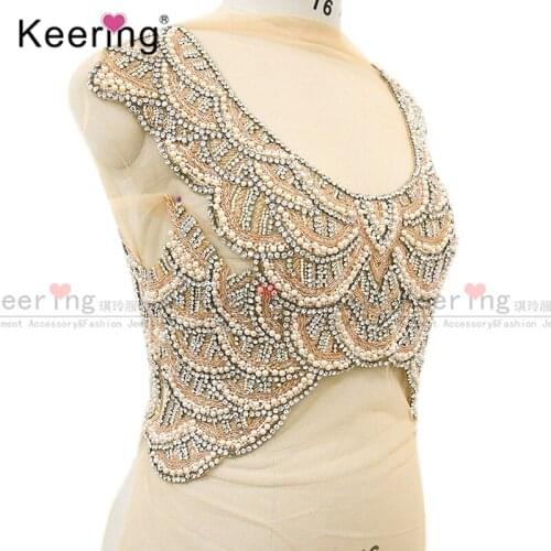High end customized bridal beaded applique designs for wedding patches WDP-024