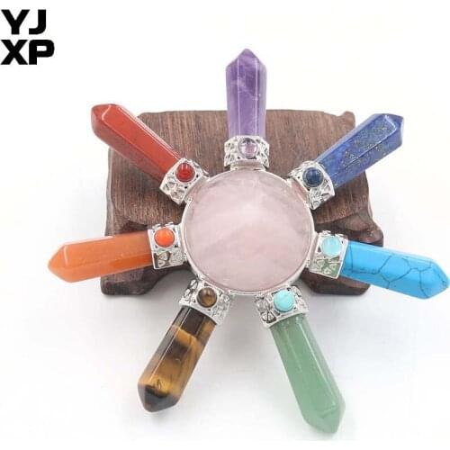 YJXP Natural Rose Pink Quartzs Conical Pyramid Reiki Healing Crystal 7 Point Chakra Energy Generator Chakra Balancing 1pcs