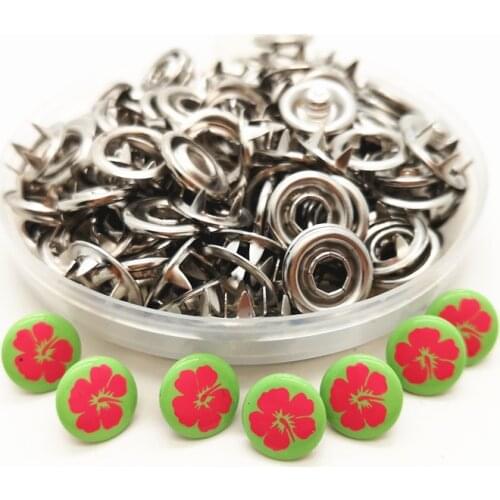 9mm Print FLOWER HEART Fasteners Buckles Poppers Rivets Snap-Buttons for Baby clothes