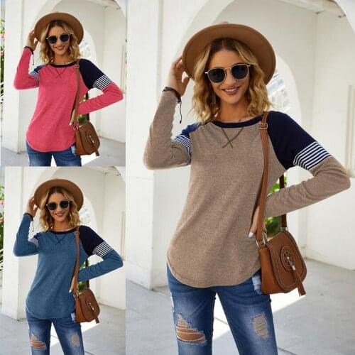 T Shirt Women 2021 New Fashion Hot Style long-sleeved Stitching Round Collar Female Leisure T-shirt Tshirt YDJR9029