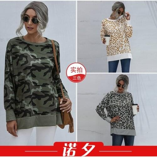 Hoodies Women Sweatshirt Sudaderas Vintage Autumn Womens Popular Round Neck Leopard Camouflage Printed Casual LX1616