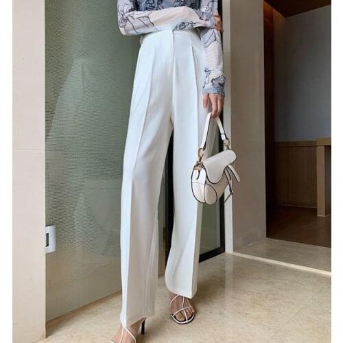 Women New England High Waist Wide Leg White Suits Pants Loose Casual Korean Street Office Lady Long Trouser