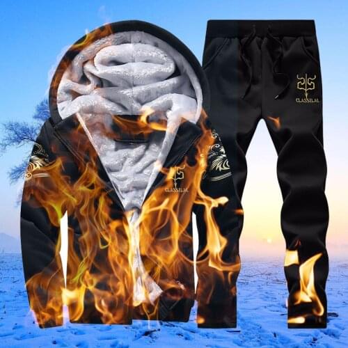 Winter Thick Men Tracksuit Zipper Cardigan Hoodies+Elastic Pants Casual Fleece Sports Suit Hooded Sportswear Warm Sets Clothes