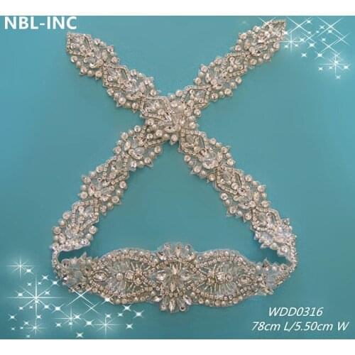 30pcs) Wholesale handmade beaded sewing bridal sash iron on rhinestone appliques for wedding dresses belt WDD0316