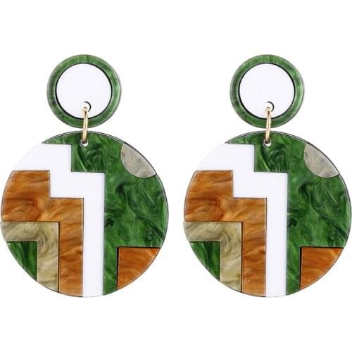 Bohemian Multicolor Acrylic Round Drop Earrings For Women Statement Korean Style Resin Dangle Earrings Fashion Jewelry Brincos