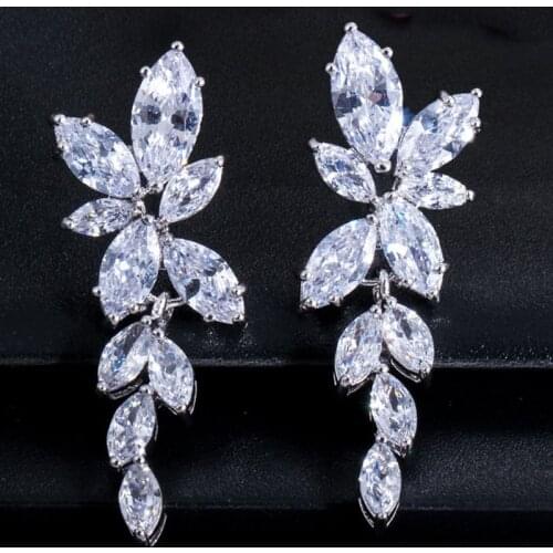 59x34mm 2019 New Designed Long Big Created Blue Aquamarine White CZ Gift For Mother Silver Earrings