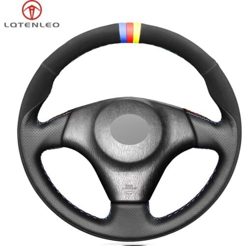 LQTENLEO Black Genuine Leather Suede Steering Wheel Cover for Toyota RAV4 Celica IS300 1998-2005 Corolla Matrix MR2 2000-2008