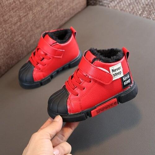 2021 Childrens Boot Kids Shoes Boys Flock Leather Boots Girls Sneaker Fashion Winter Thick Plush Lined Warm Fringe Ankle Boots