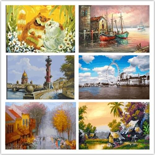 DIY Oil Painting By Numbers For Adults on Canvas landscape Kit Draw Color Acrylic Paint Home Wall Art Picture Gift