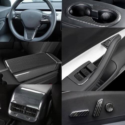 For Tesla Model 3 Model Y Rear Air Vent Outlet Window Lifter Switch Steering Wheel Trim Center Console Cover Armrest Protector