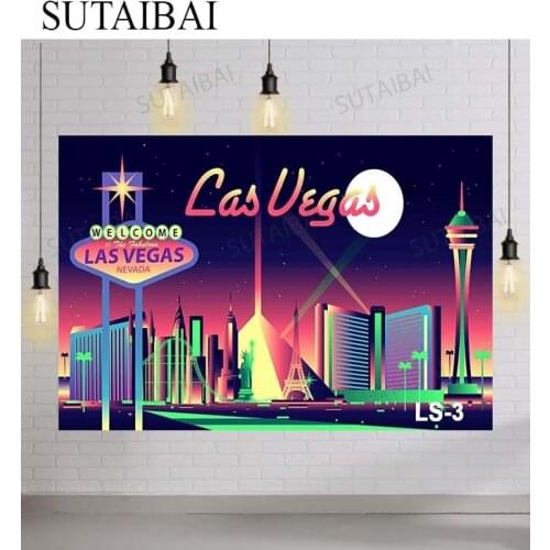 Las Vegas Night Backdrop Casino Party Theme Vintage Birthday Prom Background for Photography Decorations Supplies Props Studio